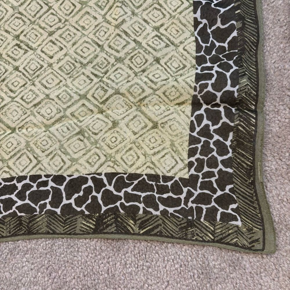 Y2K Square Scarf Sheer Animal & Woodblock Geometric Print Green Mixed Pattern - Picture 5 of 5